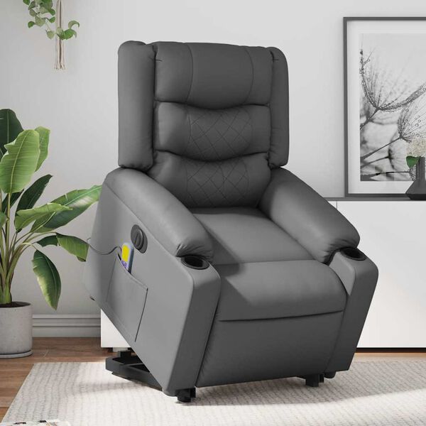 vidaXL Electric Stand up Massage Recliner Chair Gray Faux Leather