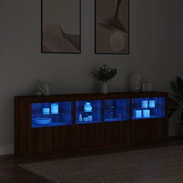 vidaXL Sideboard with LED Lights Brown Oak 79.5"x14.6"x26.4"
