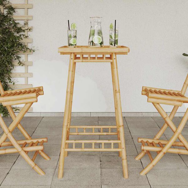 vidaXL Outdoor Bar Table Bamboo Tall Footrest Outdoor Bar Table Square