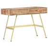 vidaXL Writing Desk Natural and brass Solid Acacia wood