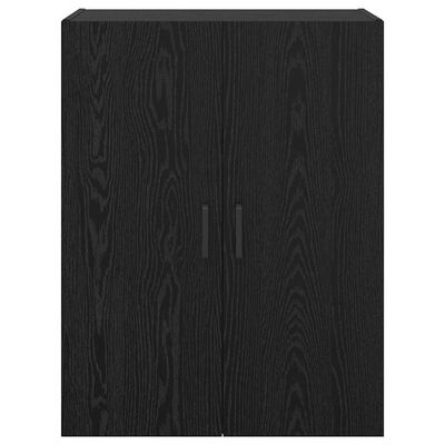 Tall black wood cabinet with two doors closed