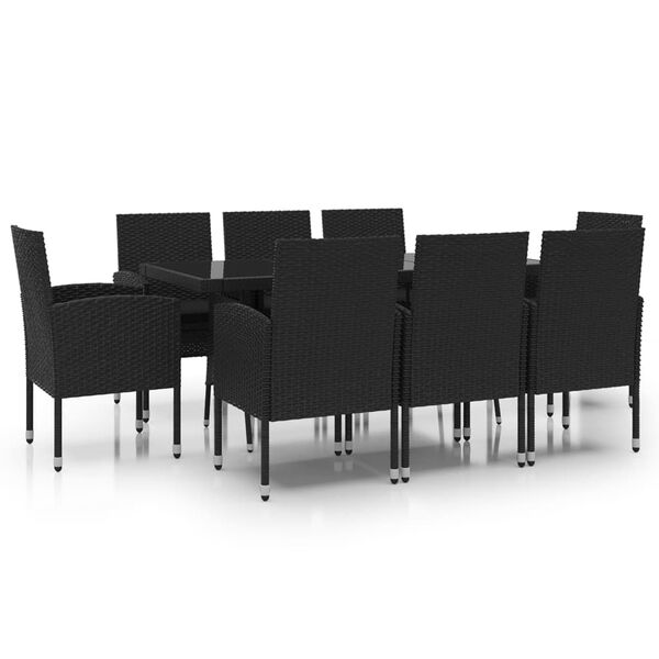 vidaXL Garden Dining Set Black Poly Rattan, Steel, Glass Large