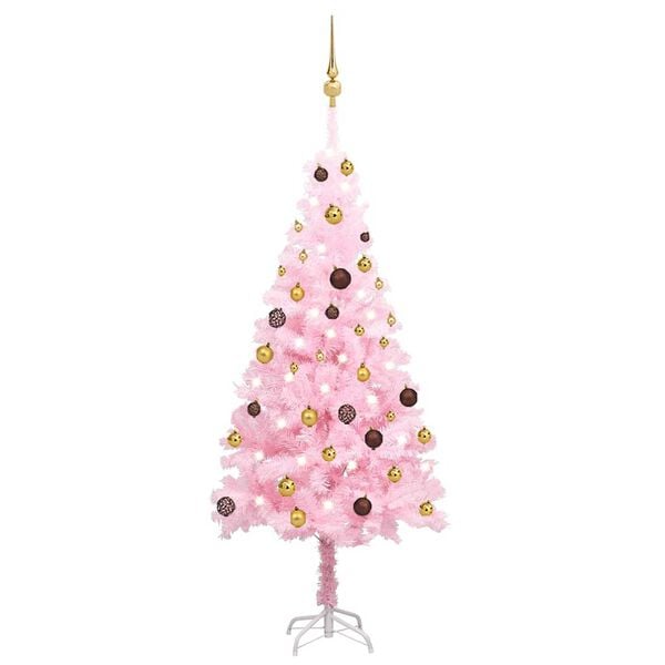 vidaXL Artificial Christmas Tree Pink PVC, steel, plastic 59.1 in