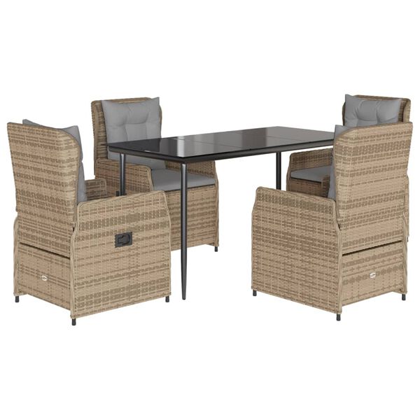 vidaXL 5 Piece Patio Dining Set with Cushions Beige Poly Rattan