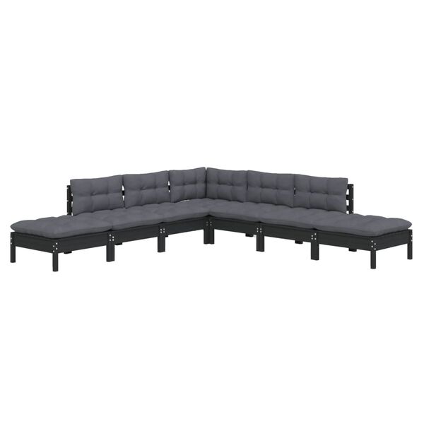 vidaXL Garden Lounge Set Black Solid Pine Wood Standard Modular