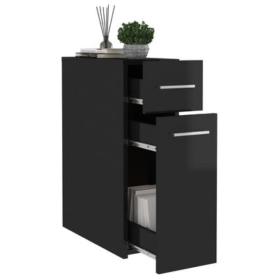 vidaXL Apothecary Cabinet High Gloss Black 7.9"x17.9"x23.6" Engineered Wood