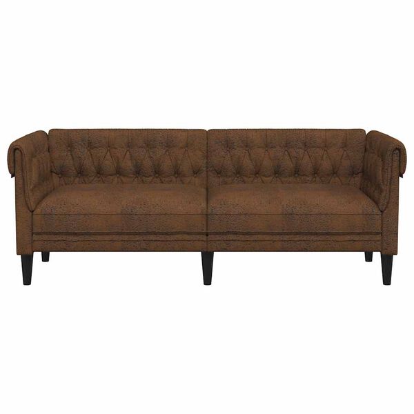 vidaXL Chesterfield Sofa Brown Fabric (100% polyester), plywood, solid wood
