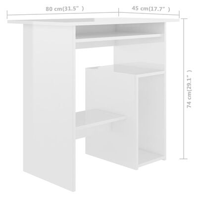 vidaXL Desk High Gloss White 31.5"x17.7"x29.1" Chipboard