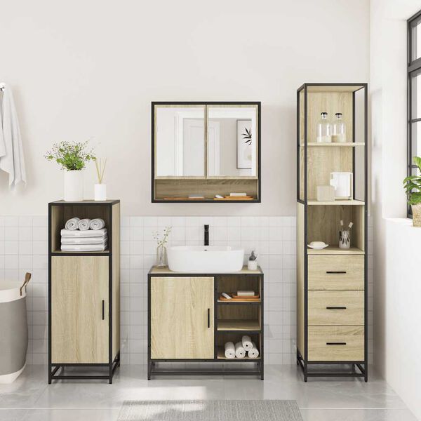vidaXL Bathroom Furniture Set Sonoma Oak Engineered wood, Metal Standard