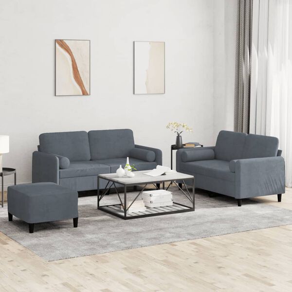 vidaXL Sofa Set Dark Grey Velvet, Plywood, Metal Standard Seats Many
