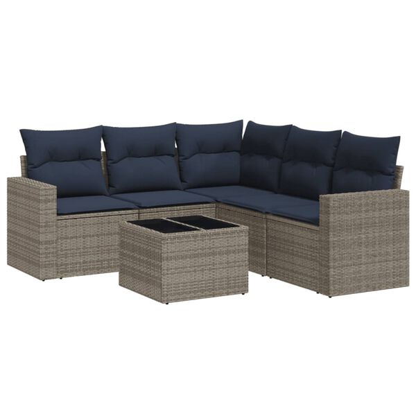 vidaXL 6 Piece Patio Sofa Set with Cushions Gray Poly Rattan