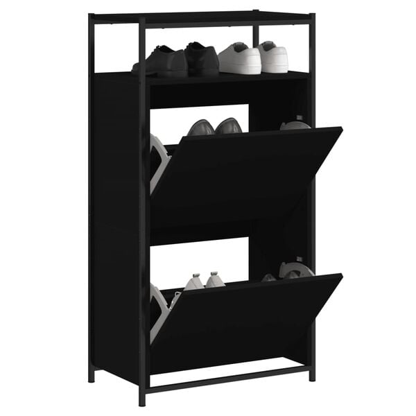 vidaXL Shoe Cabinet Black Engineered Wood Compact Shoe Cabinet