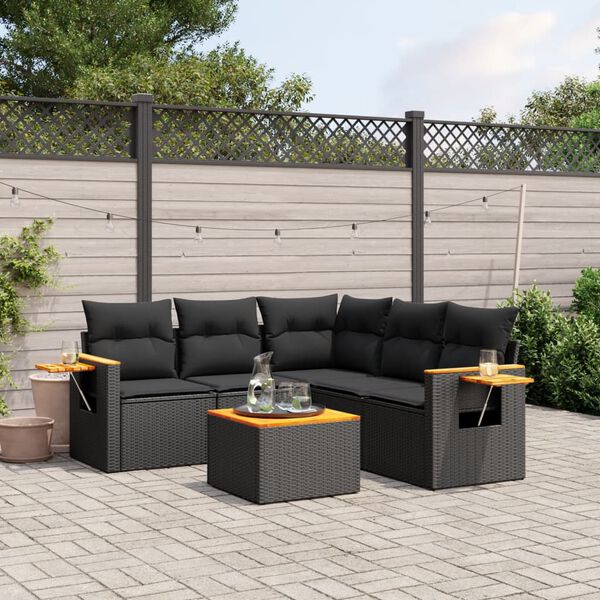 vidaXL Garden Sofa Set Black PE rattan 6 Piece Modular Garden Sofa Set