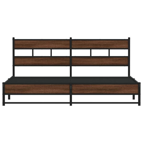 vidaXL Bed Frame Brown Oak Steel, Engineered Wood Full Bed Frame