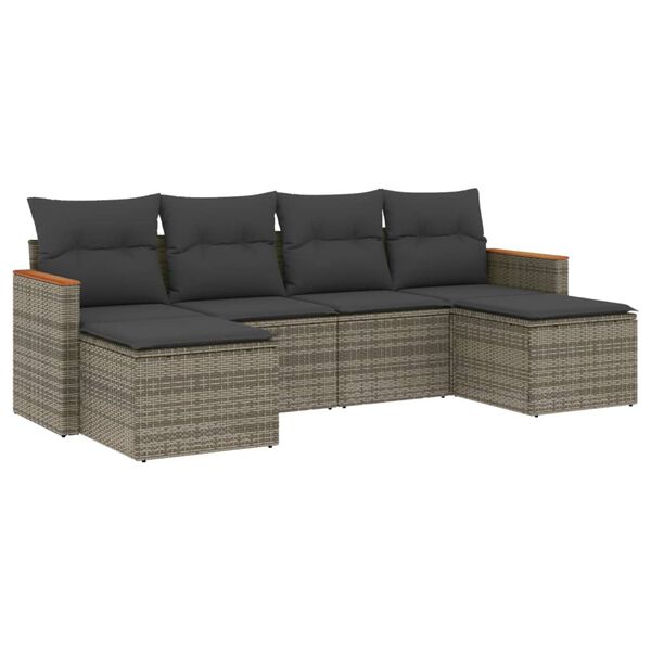 vidaXL Garden Sofa Set Grey PE rattan 6 Piece Modular Garden Sofa Set