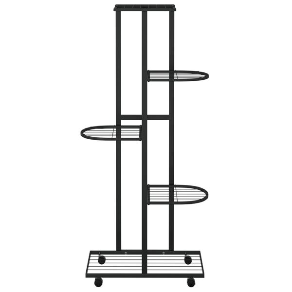 vidaXL Flower Stand Black Powder-coated iron Tall Rollable