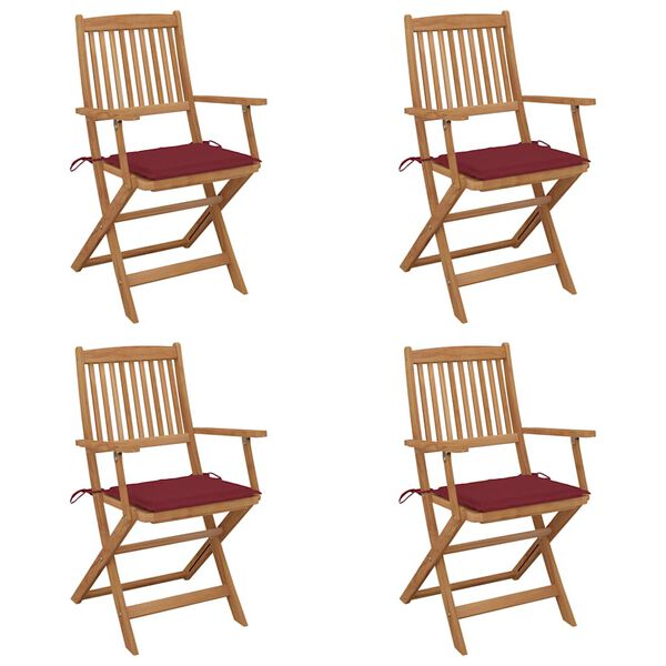 vidaXL Folding Chairs 4 pcs with Cushions Solid Acacia Wood