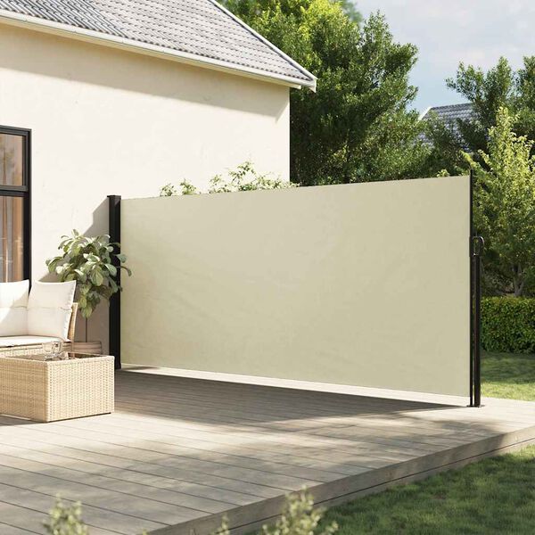 vidaXL Retractable Side Awning Cream 100% polyester with PU coating