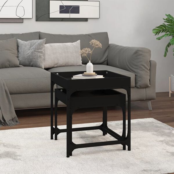 vidaXL Side Table Black Engineered wood, steel Small Adjustable Feet