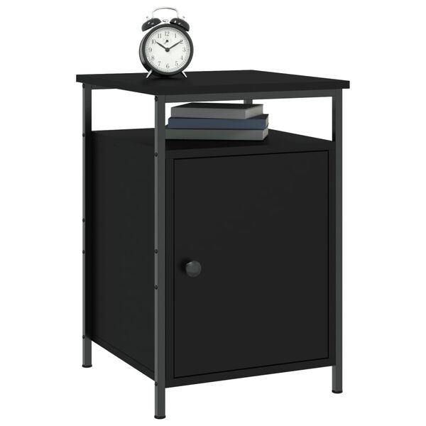 vidaXL Bedside Cabinet Black Engineered wood, Iron Adjustable Feet