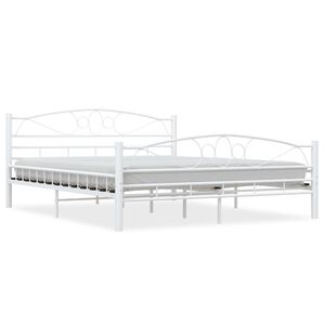 vidaXL Bed Frame White Metal, Plywood Double Durable Bed Frame
