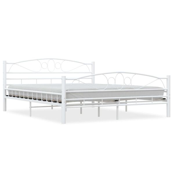 vidaXL Bed Frame White Metal, Plywood Double Durable Bed Frame