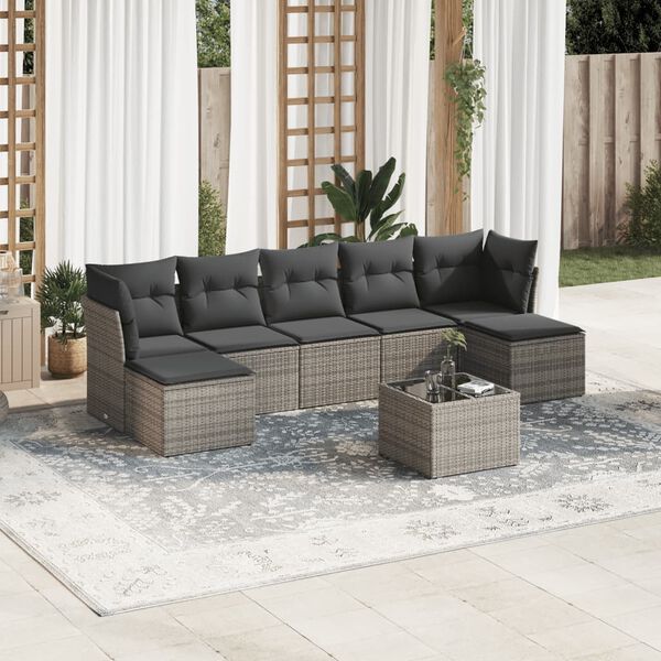 vidaXL Garden Sofa Set Gray PE rattan, powder-coated steel, tempered glass