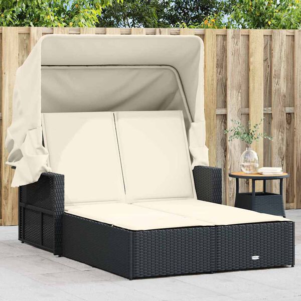 vidaXL Double Sun Lounger Black PE rattan Double-sized