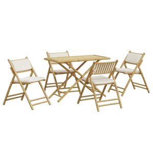vidaXL Bistro Set Cream White Bamboo Durable Bistro Set Rectangular