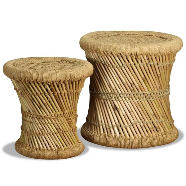 vidaXL Stool Set of 2 Natural bamboo and jute Bamboo and jute Set of 2