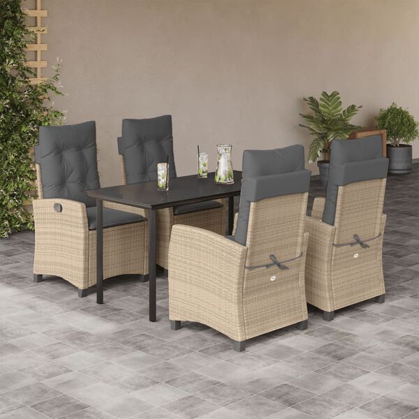 vidaXL 5 Piece Patio Dining Set with Cushions Mix Beige Poly Rattan