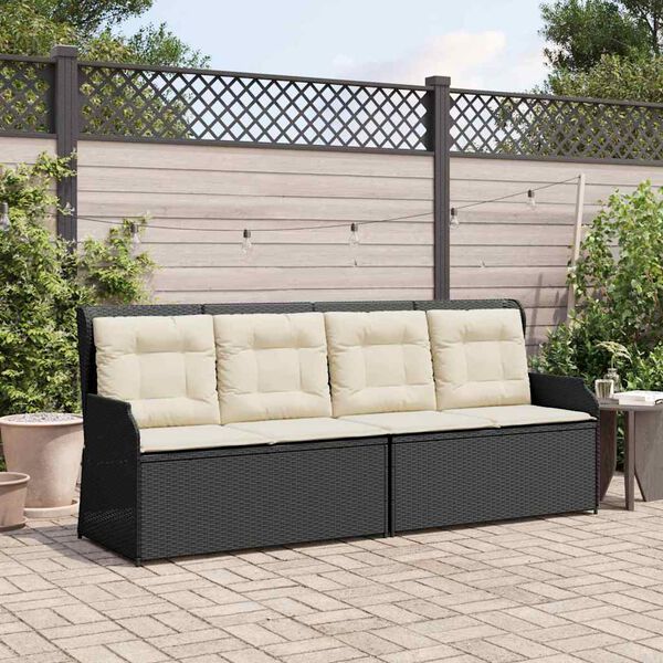 vidaXL Garden Bench with Cushion Black Poly rattan