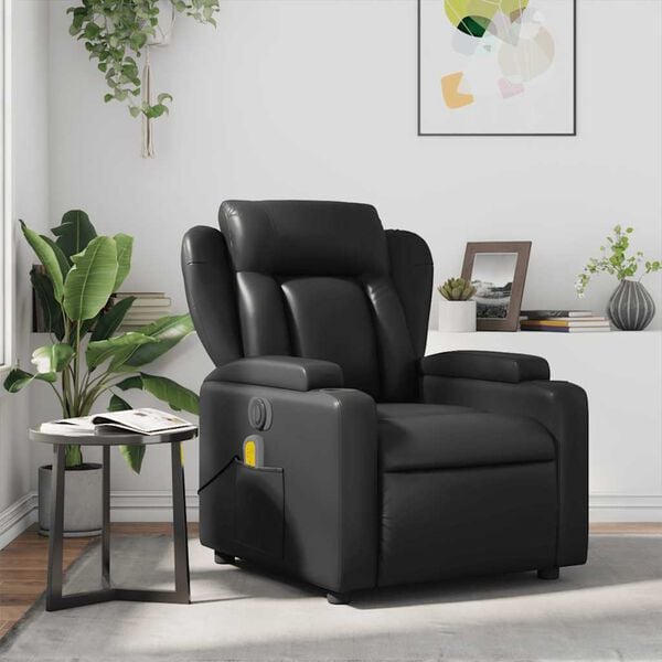 vidaXL Massage Recliner Chair Black Faux leather, metal, plywood Single
