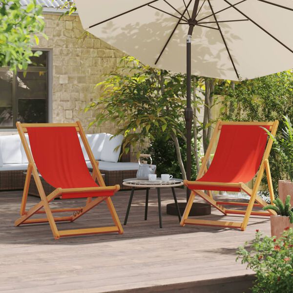 vidaXL Folding Beach Chair Set of 2 Red