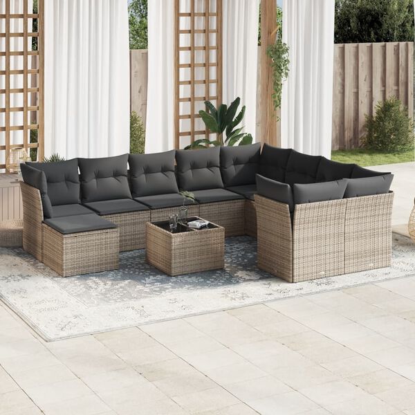 vidaXL Garden Sofa Set Grey PE Rattan Large Removable Covers