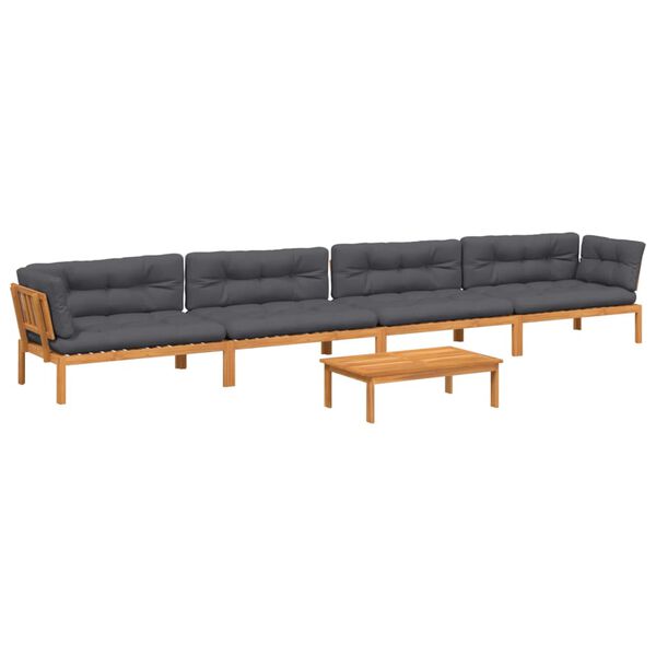vidaXL Pallet Sofa Set Anthracite Solid Acacia Wood, Polyester Large