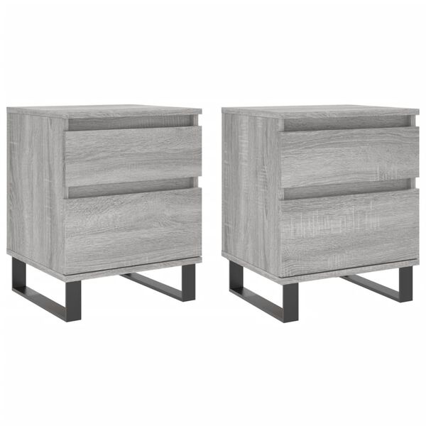 vidaXL Bedside Cabinet Set of 2 Grey Sonoma Engineered Wood, Metal