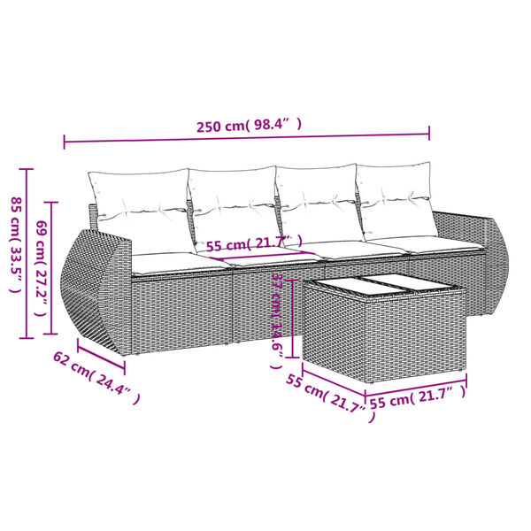 vidaXL Garden Sofa Set Black PE rattan, powder-coated steel, tempered glass