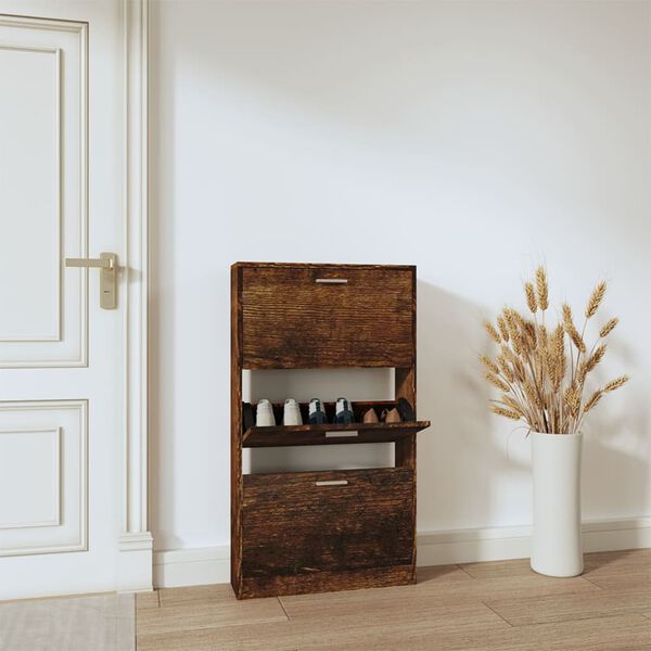 vidaXL Shoe Cabinet Smoked Oak Engineered Wood Medium Shoe Cabinet