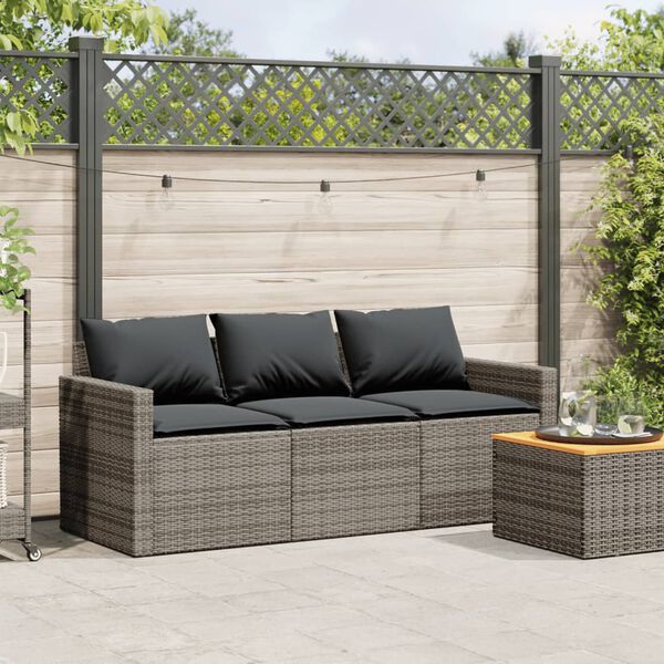 vidaXL Garden Sofa Gray PE Rattan 3-Seater UV-resistant materials