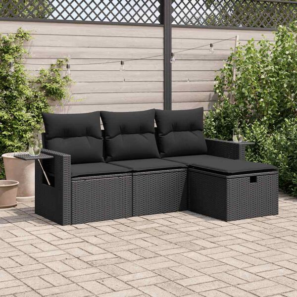 vidaXL Garden Sofa Set Black PE rattan 4 Piece set Adjustable Feet