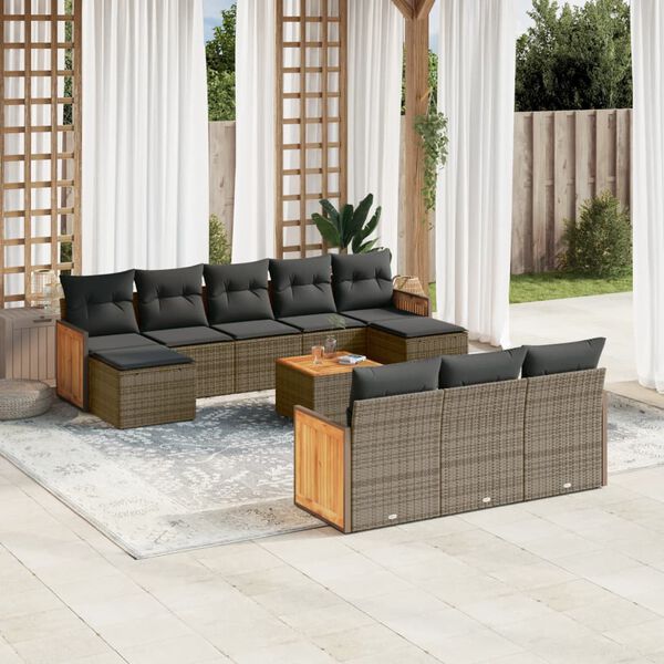 vidaXL Garden Sofa Set Gray PE rattan Large Adjustable Feet