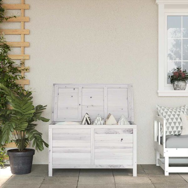 vidaXL Garden Storage Box White Solid Fir Wood 39 x 19.5 x 23 in