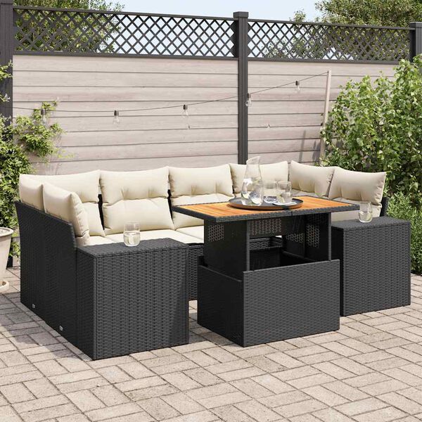 vidaXL Garden Sofa Set Black, Cream White