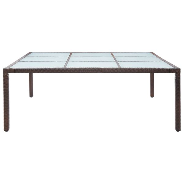 vidaXL Outdoor Dining Table Brown Poly Rattan, Tempered Glass Large