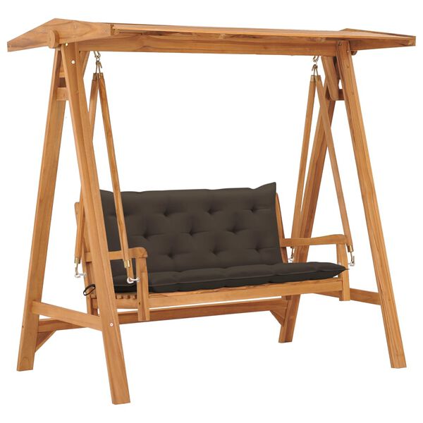 vidaXL Swing Bench with Taupe Cushion 66.9" Solid Teak Wood