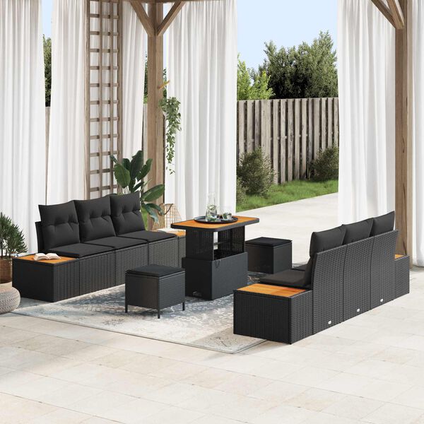 vidaXL Garden Sofa Set 9 pcs Black Poly Rattan