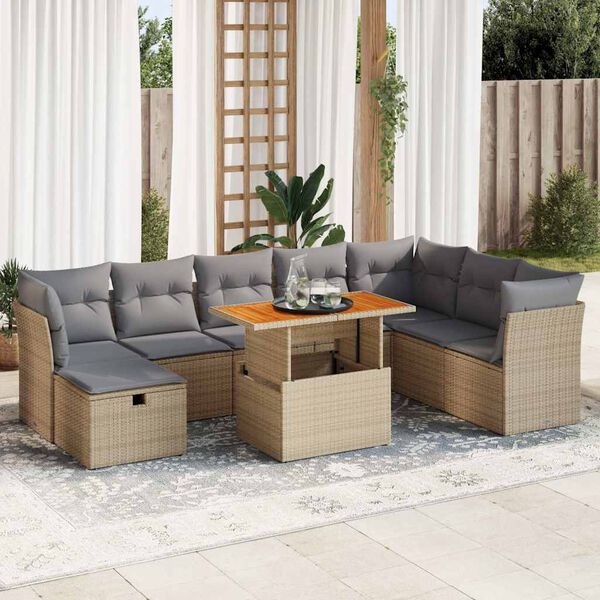 vidaXL Garden Sofa Set Beige PE rattan Large Adjustable Feet