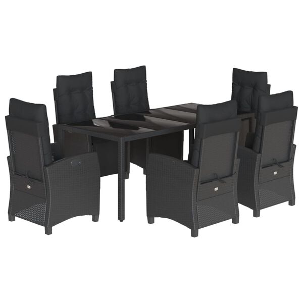vidaXL 7 Piece Patio Dining Set with Cushions Black Poly Rattan