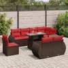 vidaXL 9 Piece Patio Sofa Set with Cushions Brown Poly Rattan Acacia